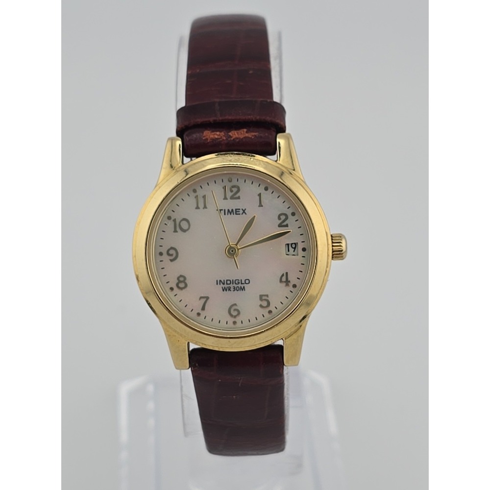 Timex LADIES Indiglo Date Watch 25mm Case w/ Leather Strap - New Battery